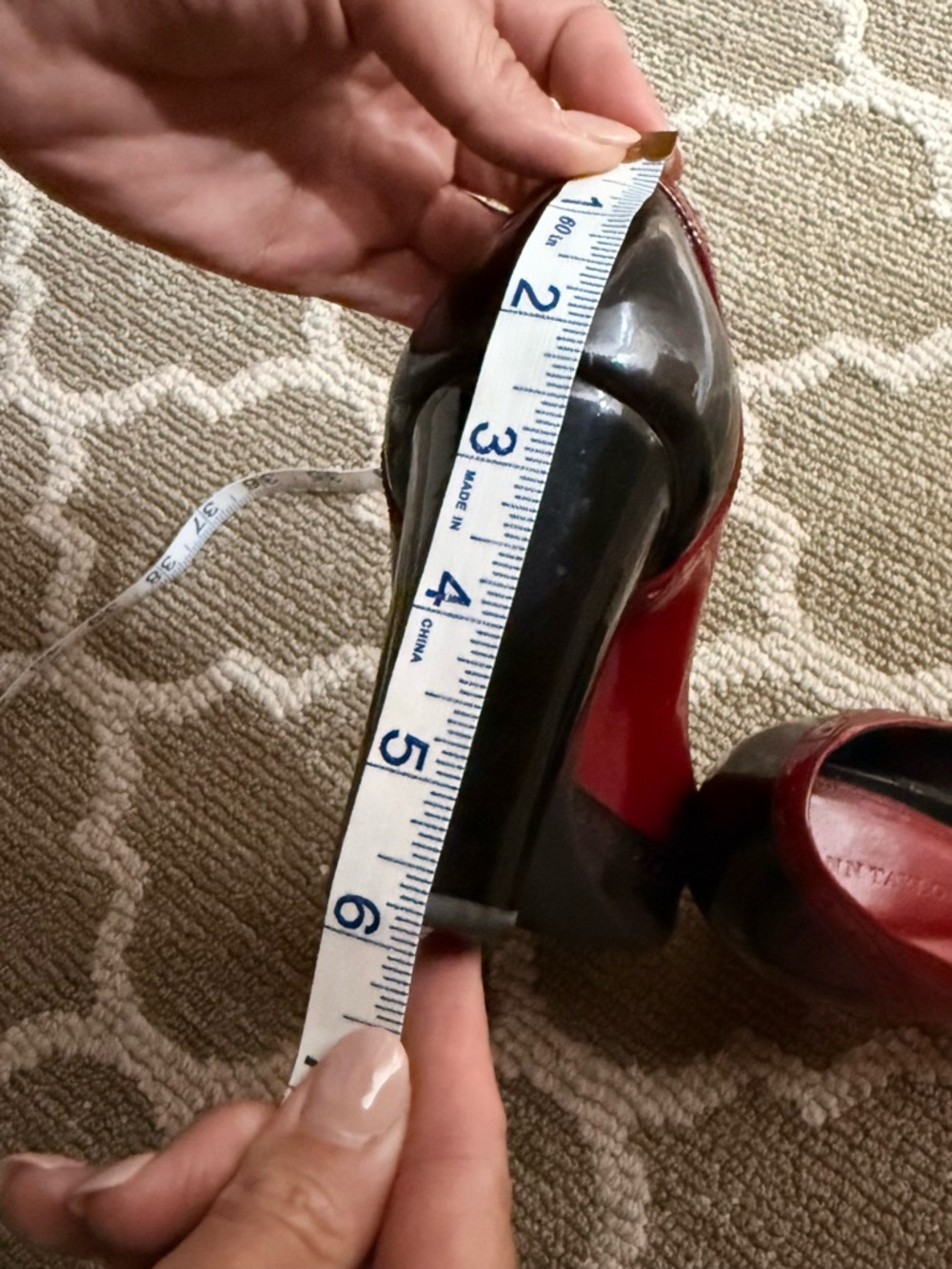 Ann Taylor Women's Two-Tone Black and Red Leather Block Heel Pumps - Picture 7 of 8